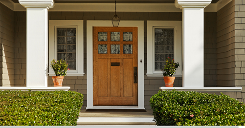 wood front door of house